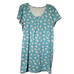 LAURA SCOTT Large Womens Short Sleeve‎ Pajama Nightgown CAT PRINT Blue